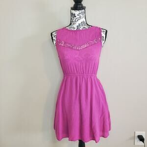 Bear Dance small womens purple mini dress with lace accents